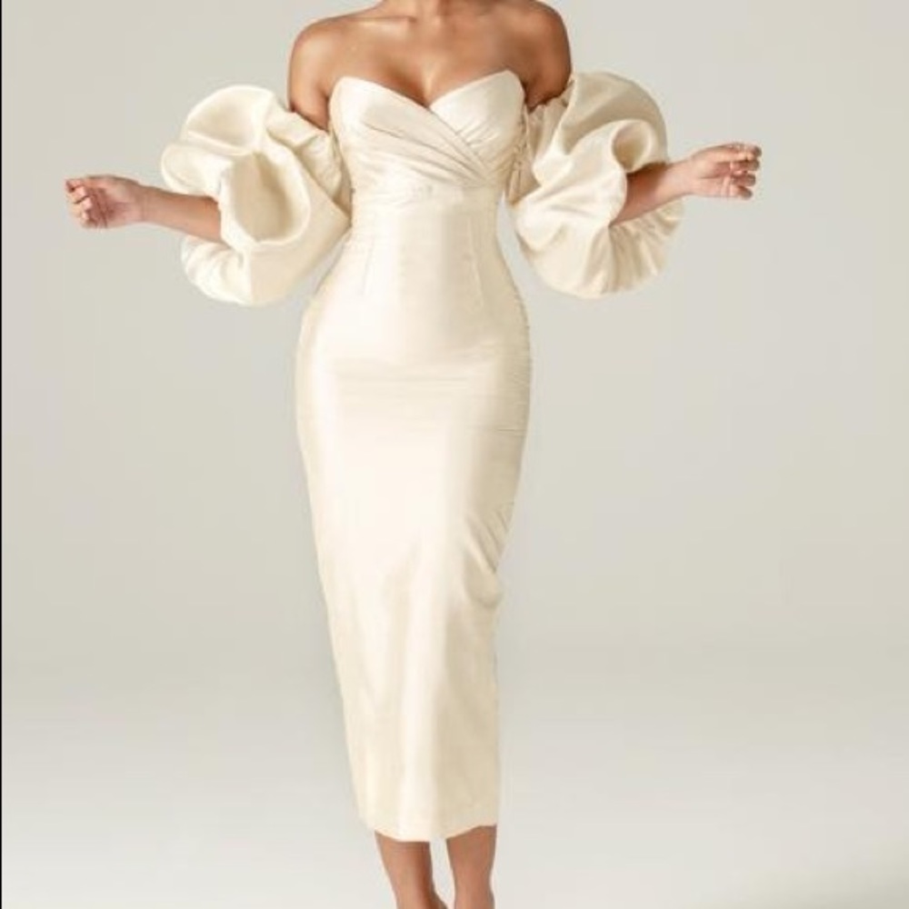 Tiffany Dupioni Puff Sleeve Maxi Dress